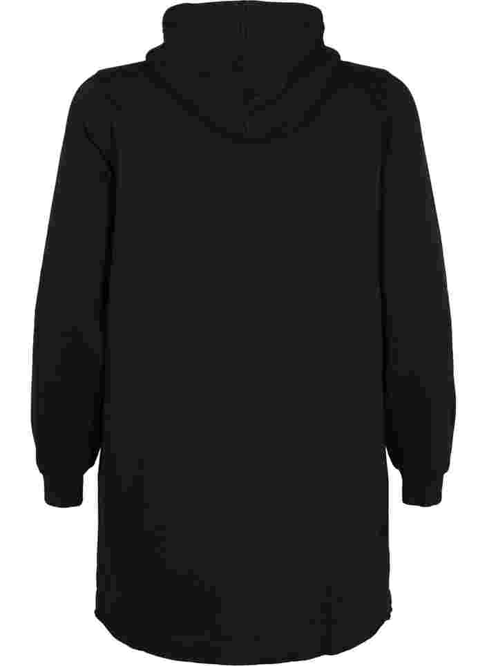 Lång sweatshirt med huva och fickor, Black, Packshot image number 1