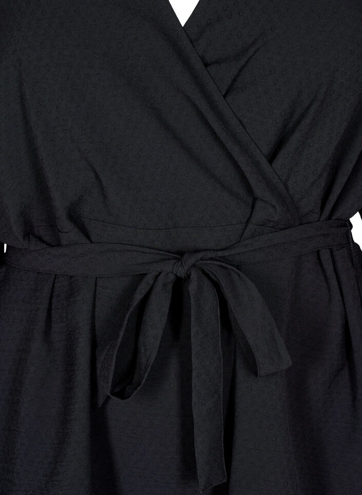 Långärmad omlottblus med knutning, Svart, Packshot image number 2