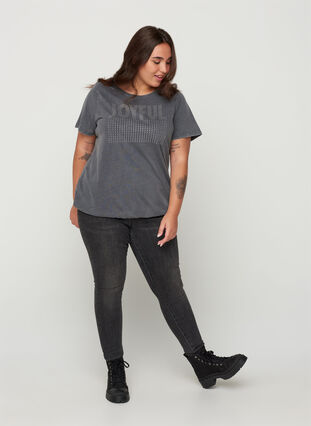 T-shirt i bomull med nitar och smock, Grey Wash, Model image number 2
