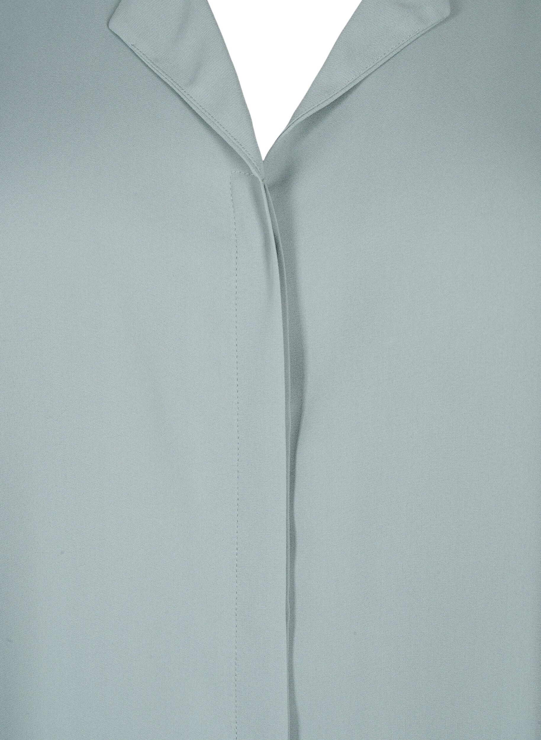 Zizzi Enf&auml;rgad skjorta med V-ringning, Chinois Green, Packshot image number 2