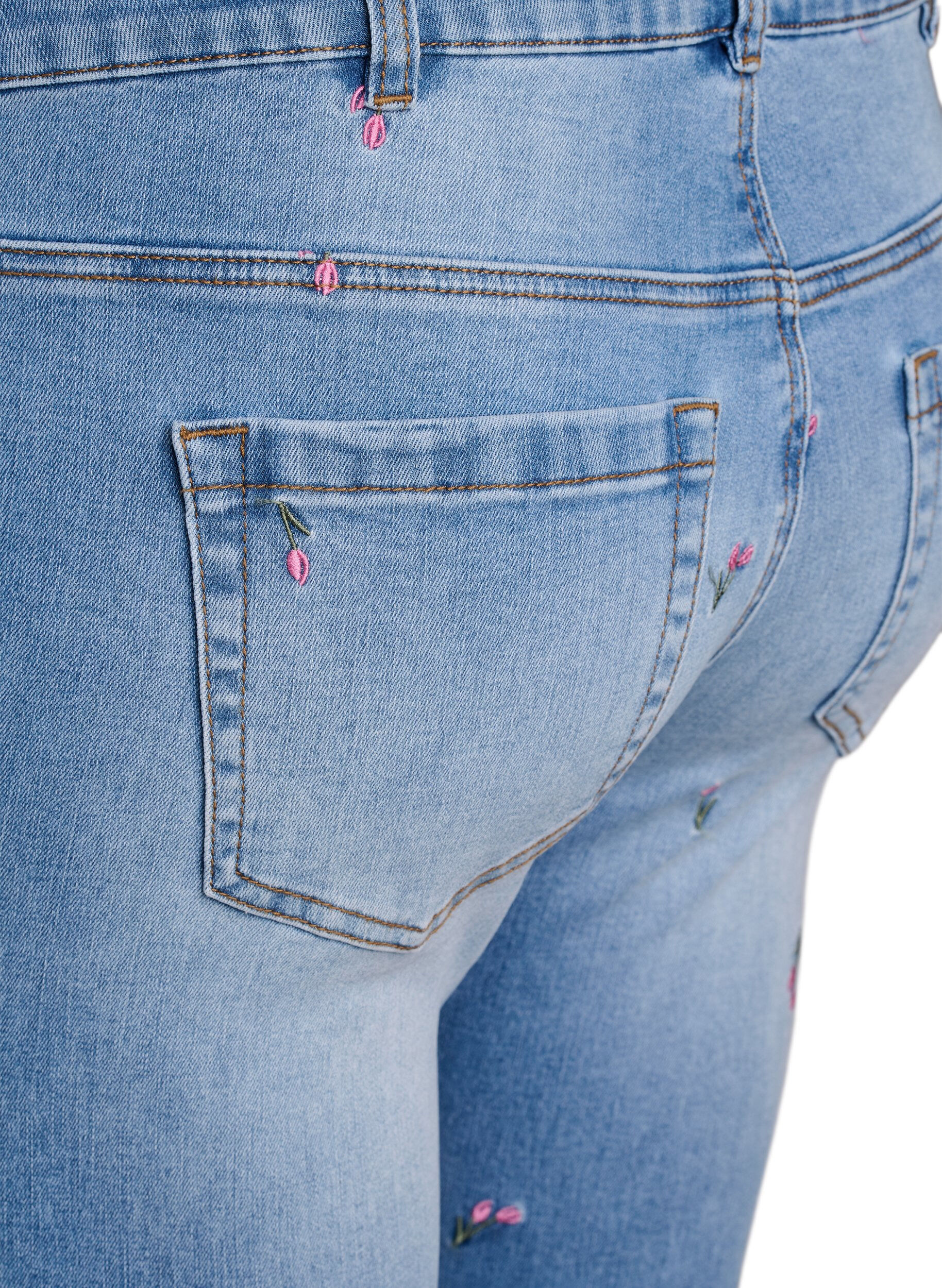 Zizzi Bootcut-jeans med broderade blommor, Bl&aring;, Packshot image number 3