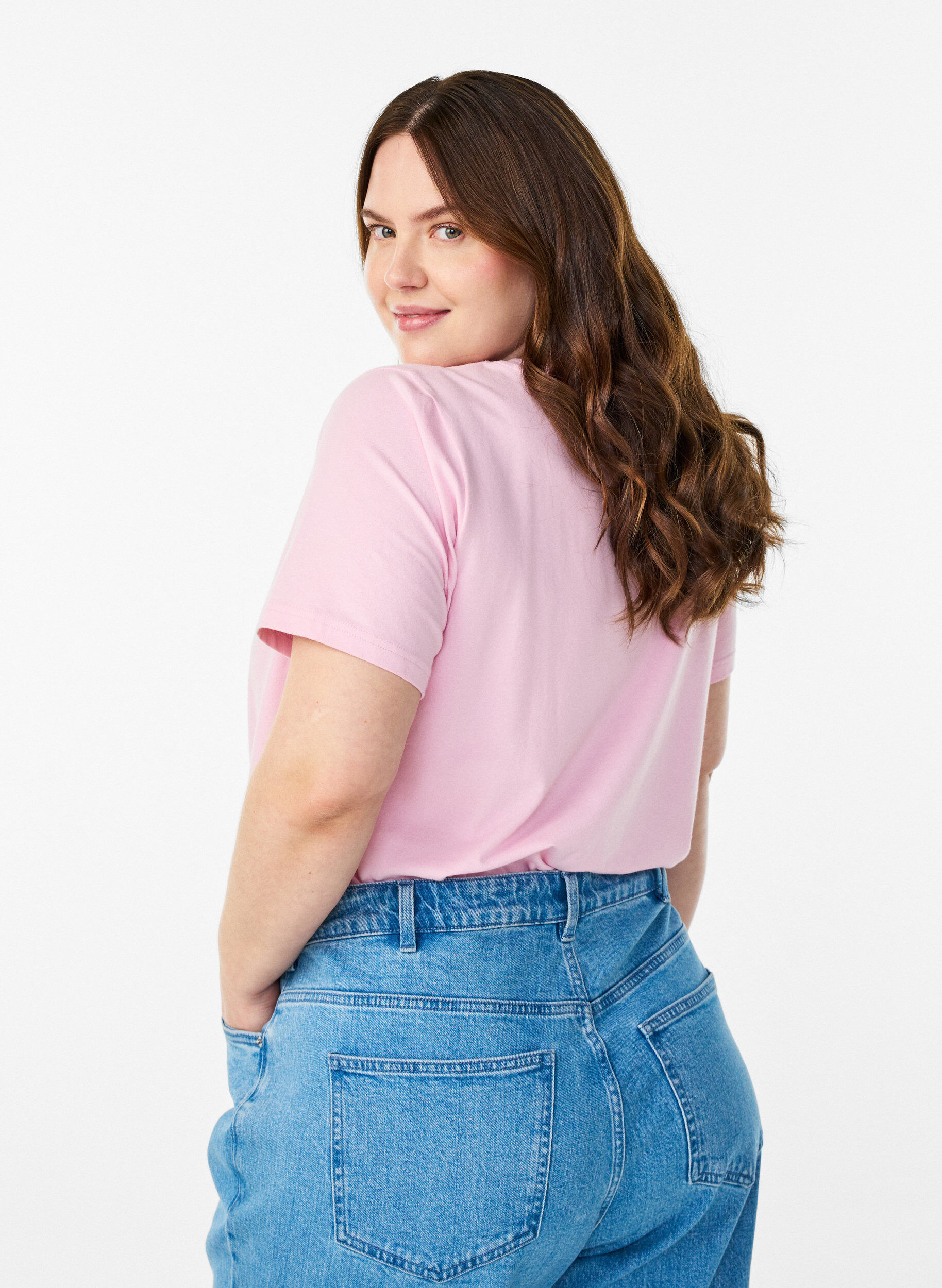 ZizziEnf&auml;rgad bas-t-shirt i bomull, Rosa, Model image number 2