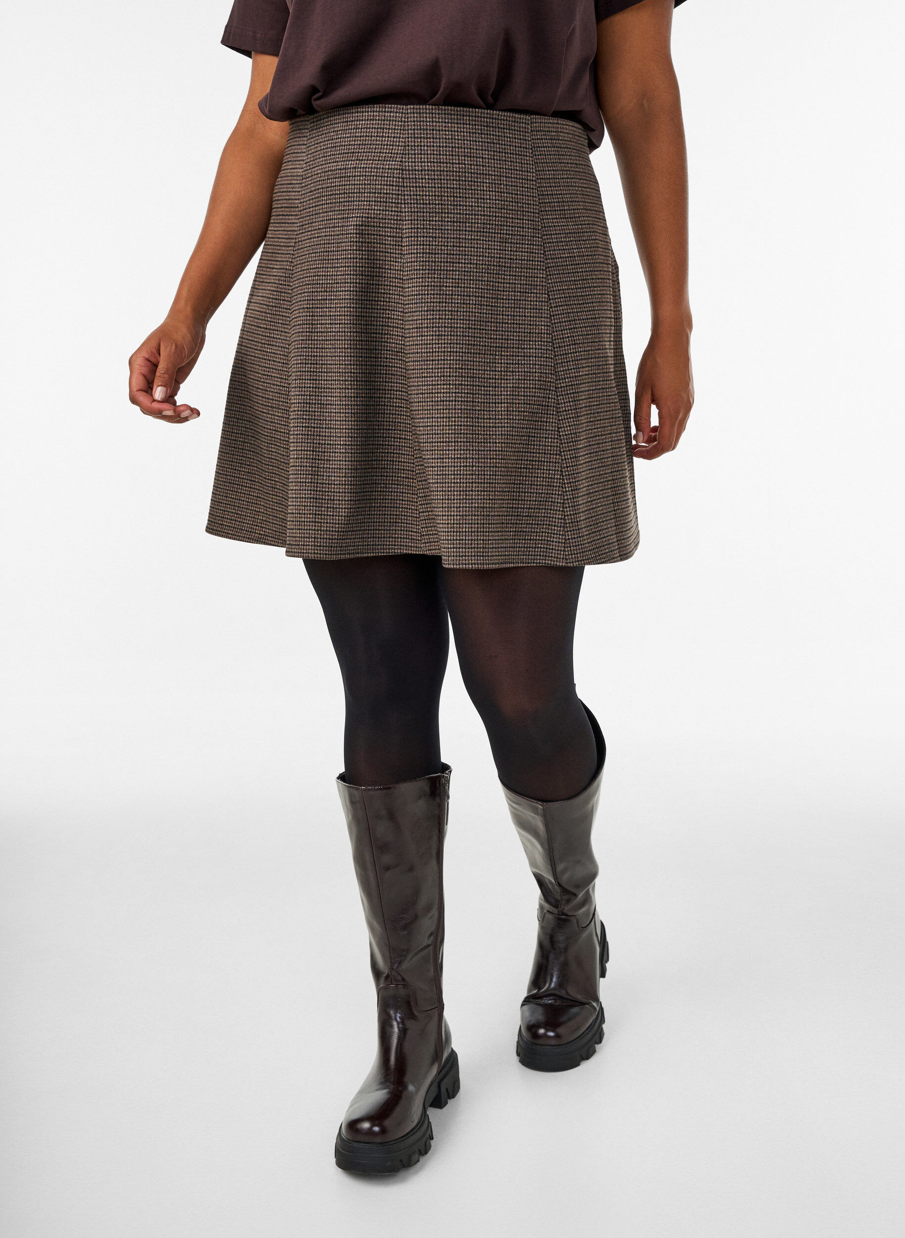 ZizziSm&aring;rutig a-linjeformad kjol, Brun, Model image number 3