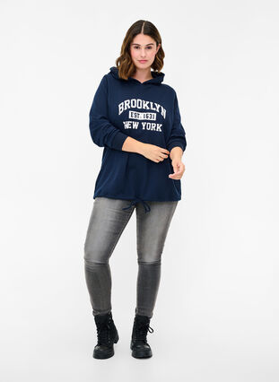 Sweatshirt med huva och dragsko i nederkant, Navy Blazer, Model image number 2