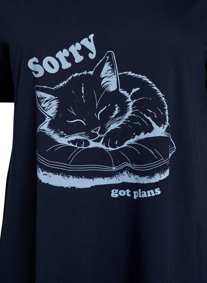 Kort&auml;rmat nattlinne i ekologisk bomull, Bl&aring;, Packshot image number 2