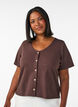 Blus i bomull med struktur och knappkn&auml;ppning, Brun, Model image number 0