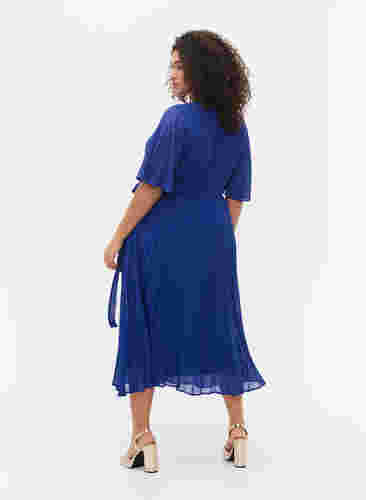 Plisserad midiklänning med korta ärmar, Clematis Blue, Model image number 1