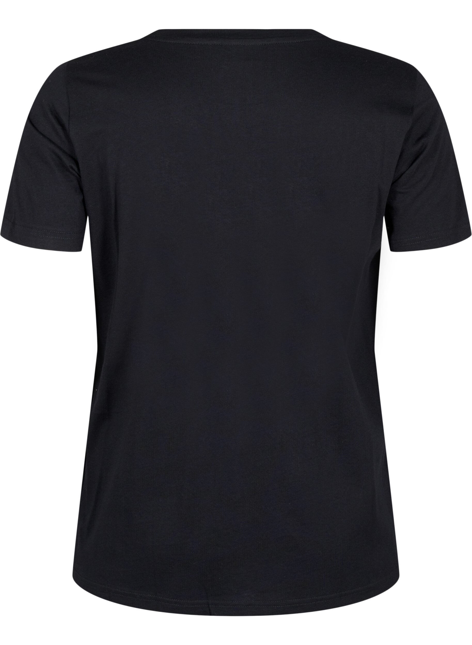 Zizzi T-shirt i bomull med strassmotiv, Black w. Radiance, Packshot image number 1
