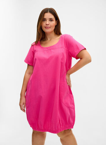 Kortärmad klänning i bomull, Beetroot Purple, Model image number 0
