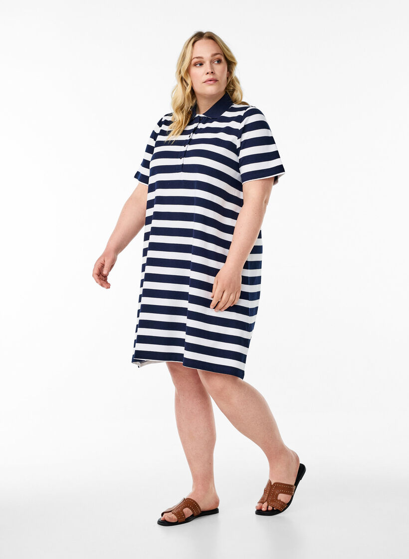 Kort A-linjeformad poloklänning, Blå, Model image number 1