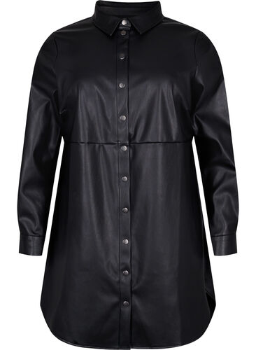 Lång skjorta i läderimitation, Black, Packshot image number 0