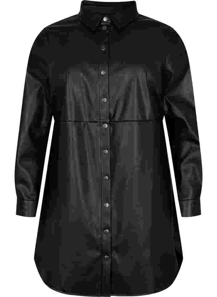 Lång skjorta i läderimitation, Black, Packshot