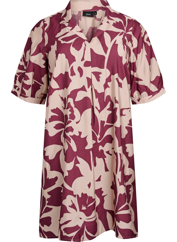 Knälång klänning med tryck och v-ringning, Röd, Packshot image number 0