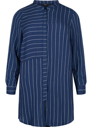 Lång randig skjorta i viskosblandning, Blue/White, Packshot image number 0