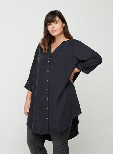 Skjortklänning med 3/4 ärmar, Black, Model image number 0
