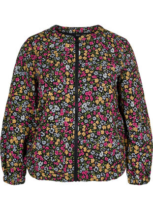 Kort jacka med fickor och blommigt mönster, Black Ditzy Flower, Packshot image number 0