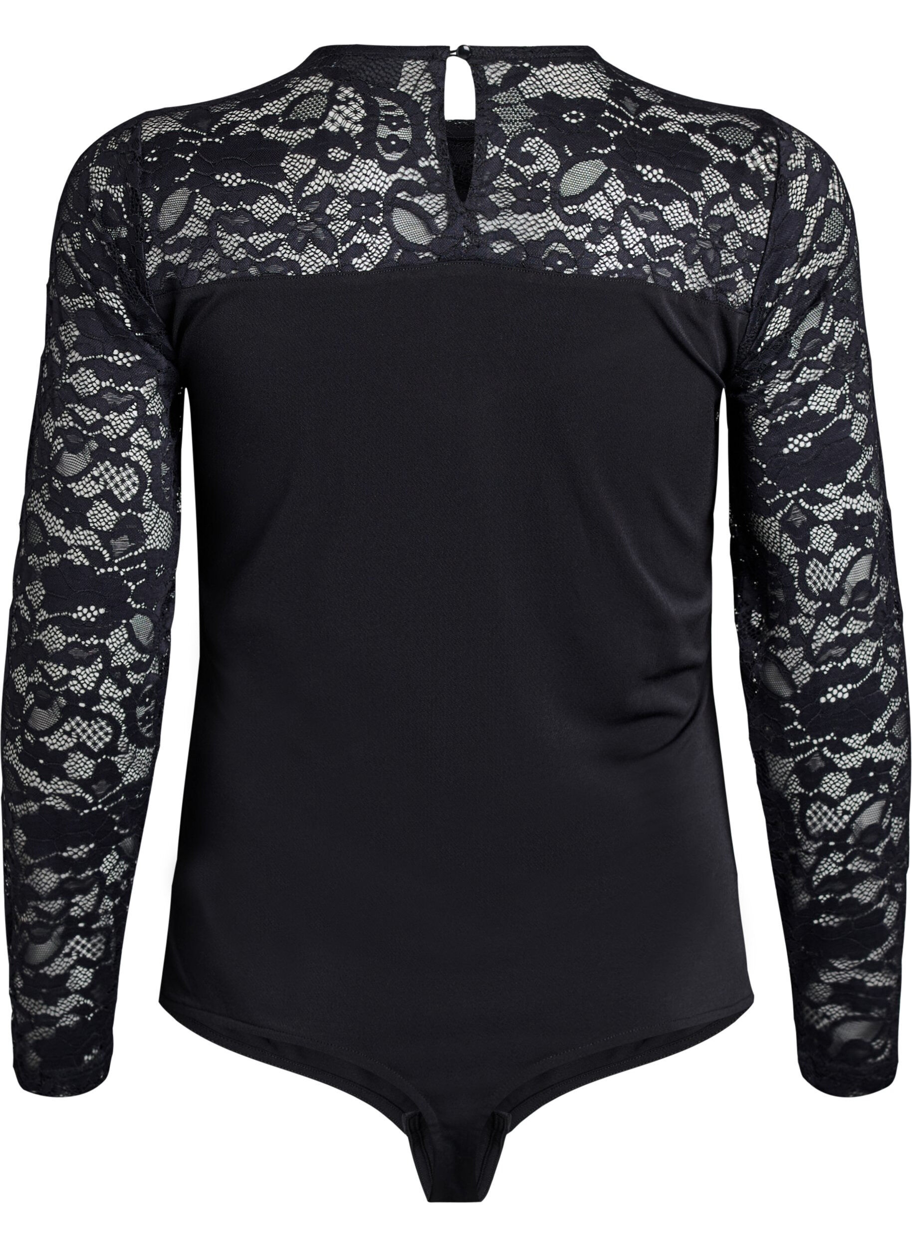 Zizzi Figurn&auml;ra body med spets&auml;rmar, Svart, Packshot image number 1