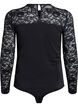 Figurnära body med spetsärmar, Svart, Packshot image number 1