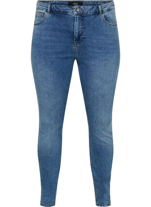 Super slim Amy jeans i bomullsblandning, Blue denim, Packshot image number 0