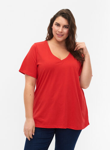 FLASH - T-shirt med v-ringning, High Risk Red, Model image number 0
