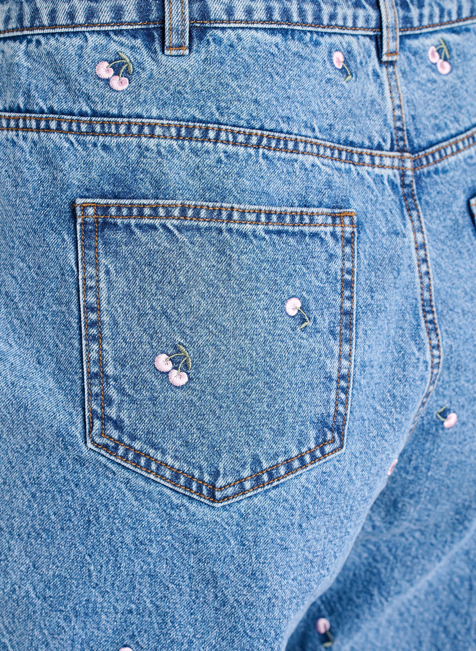 Zizzi Mille Mom Fit-jeans med broderier, Bl&aring;, Packshot image number 3