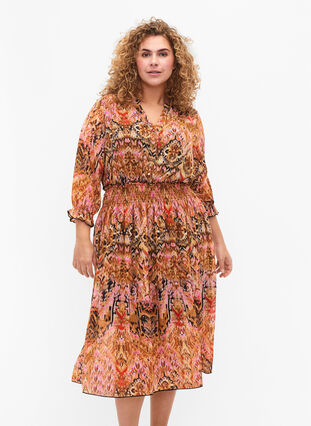 Klänning i tryck med smock och 3/4-ärmar, Colorful Ethnic, Model image number 0