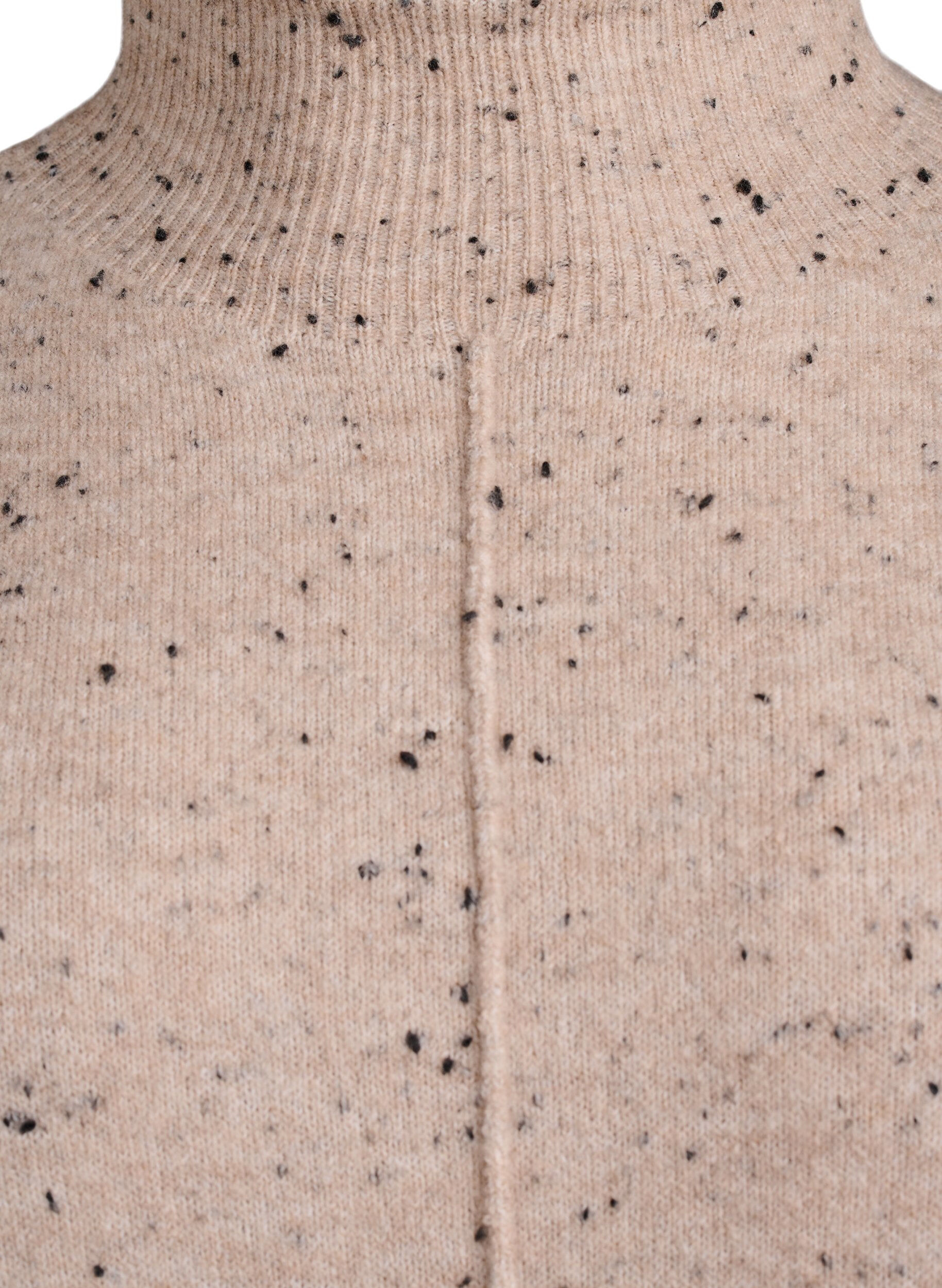 Zizzi Stickad tr&ouml;ja med h&ouml;g hals och prickigt m&ouml;nster, Beige, Packshot image number 2