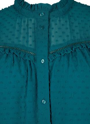 Skjortblus med volanger och prickig textur, Shaded Spruce, Packshot image number 3