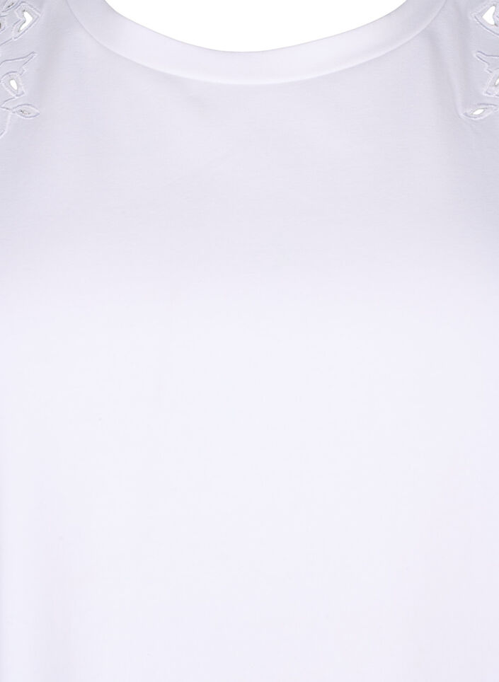 T-shirt i ekologisk bomull med broderade detaljer, Bright White, Packshot image number 2