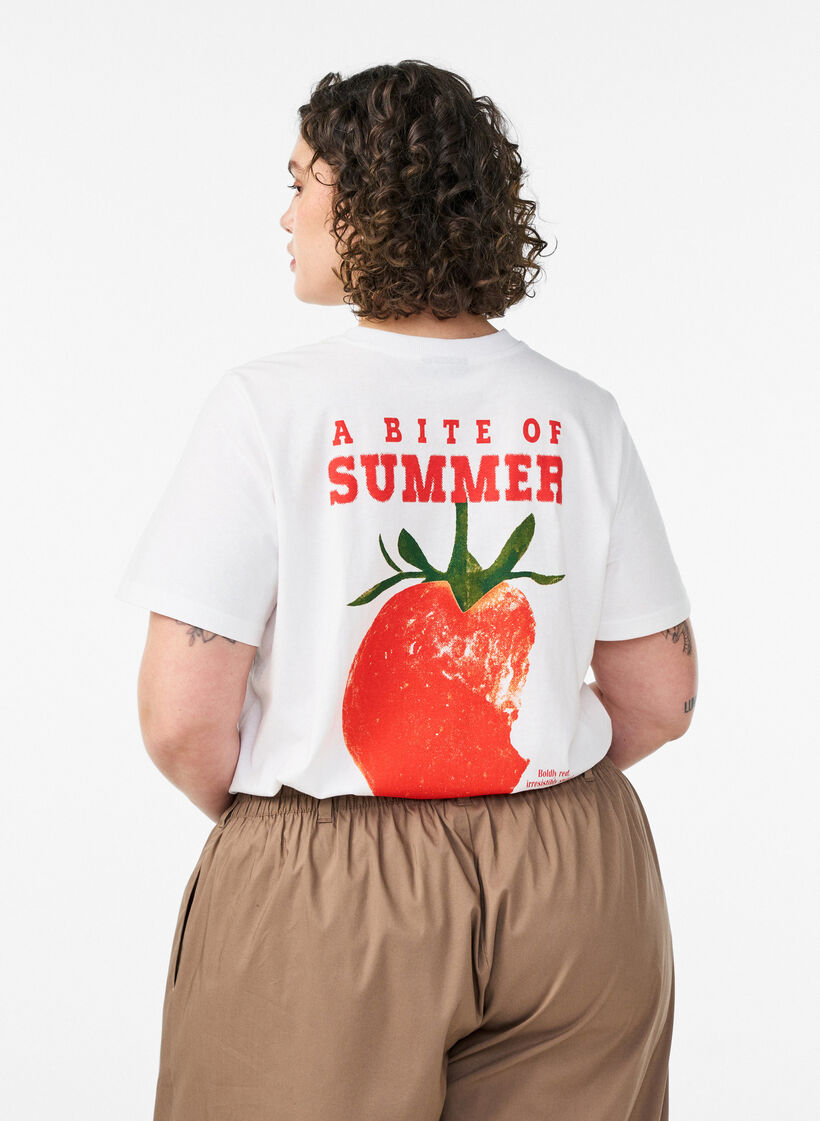 T-shirt i bomull med tryck, Vit, Model image number 2