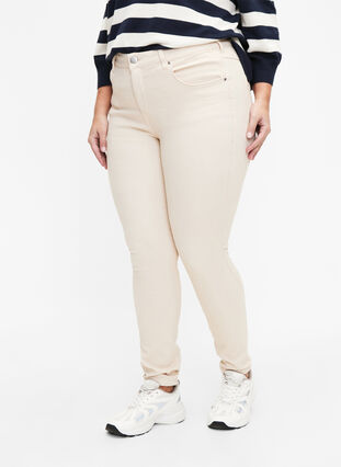 Amy jeans med supersmal passform och hög midja, Oatmeal, Model image number 2