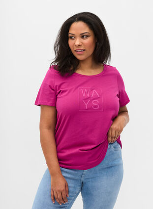 T-shirt i bomull med tryck, Festival Fuchsia WAY, Model image number 0