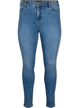 Amy jeans med hög midja och super slim fit, Blue denim, Packshot image number 0