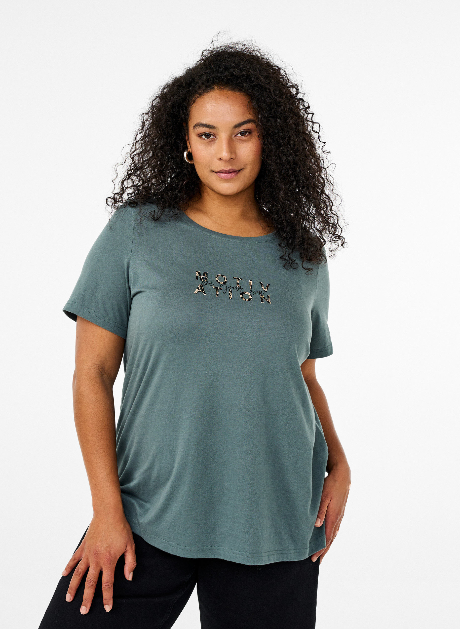 Zizzi FLASH - T-shirt med tryck, Gr&ouml;n, Model image number 0