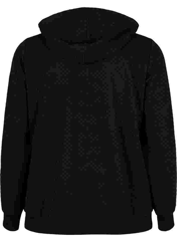 Strukturerad sportig cardigan med blixtlås, Black, Packshot image number 1