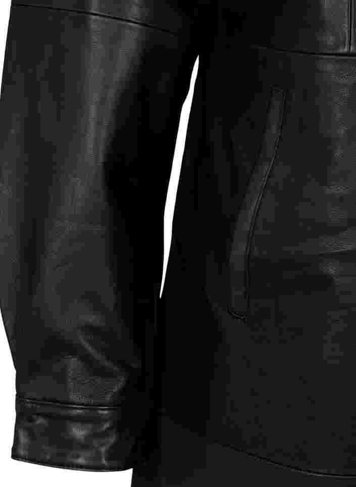 Läderklänning med långa ärmar och knäppning, Black, Packshot image number 3