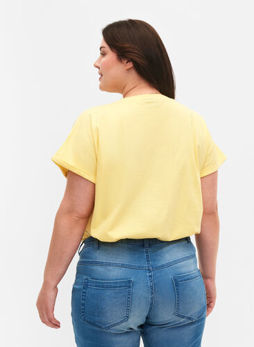 Löst sittande t-shirt med broderi anglaise, Popcorn, Model image number 1