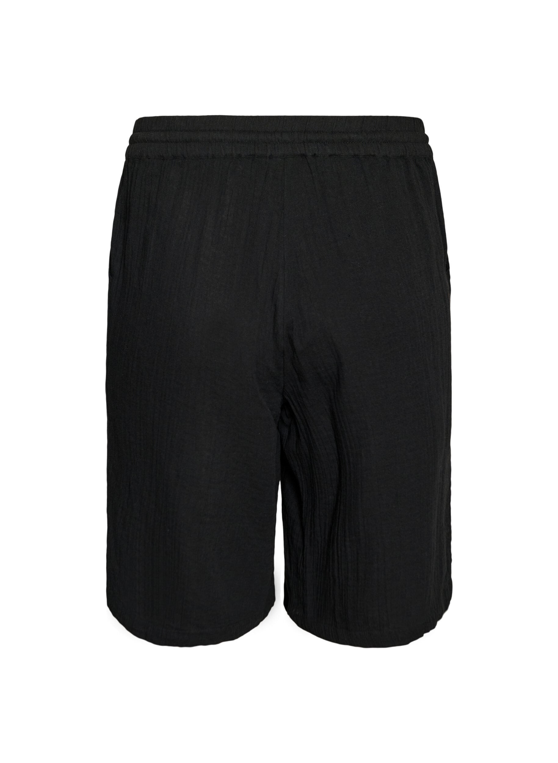 Zizzi L&ouml;sa shorts i bomullsmuslin med h&ouml;g midja, Svart, Packshot image number 1