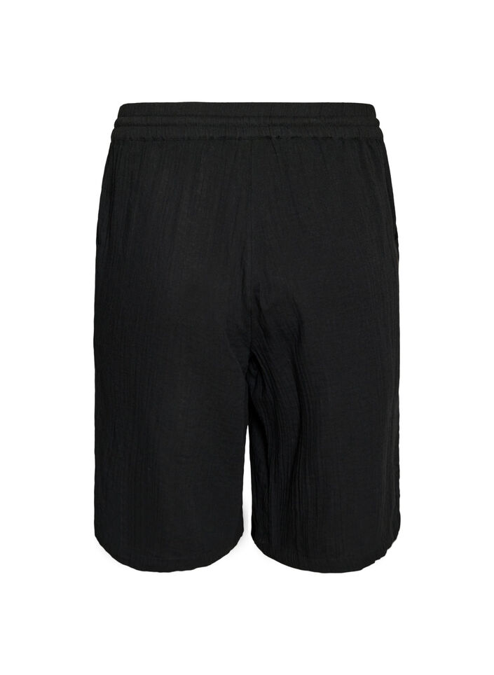 L&ouml;sa shorts i bomullsmuslin med h&ouml;g midja, Svart, Packshot image number 1