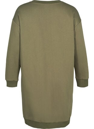 Sweatklänning med långa ärmar och ficka, Deep Lichen Green, Packshot image number 1