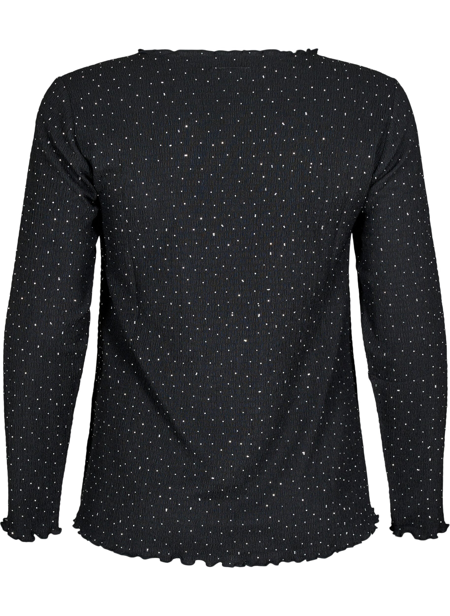 Zizzi L&aring;ng&auml;rmad blus med strass, Svart, Packshot image number 1