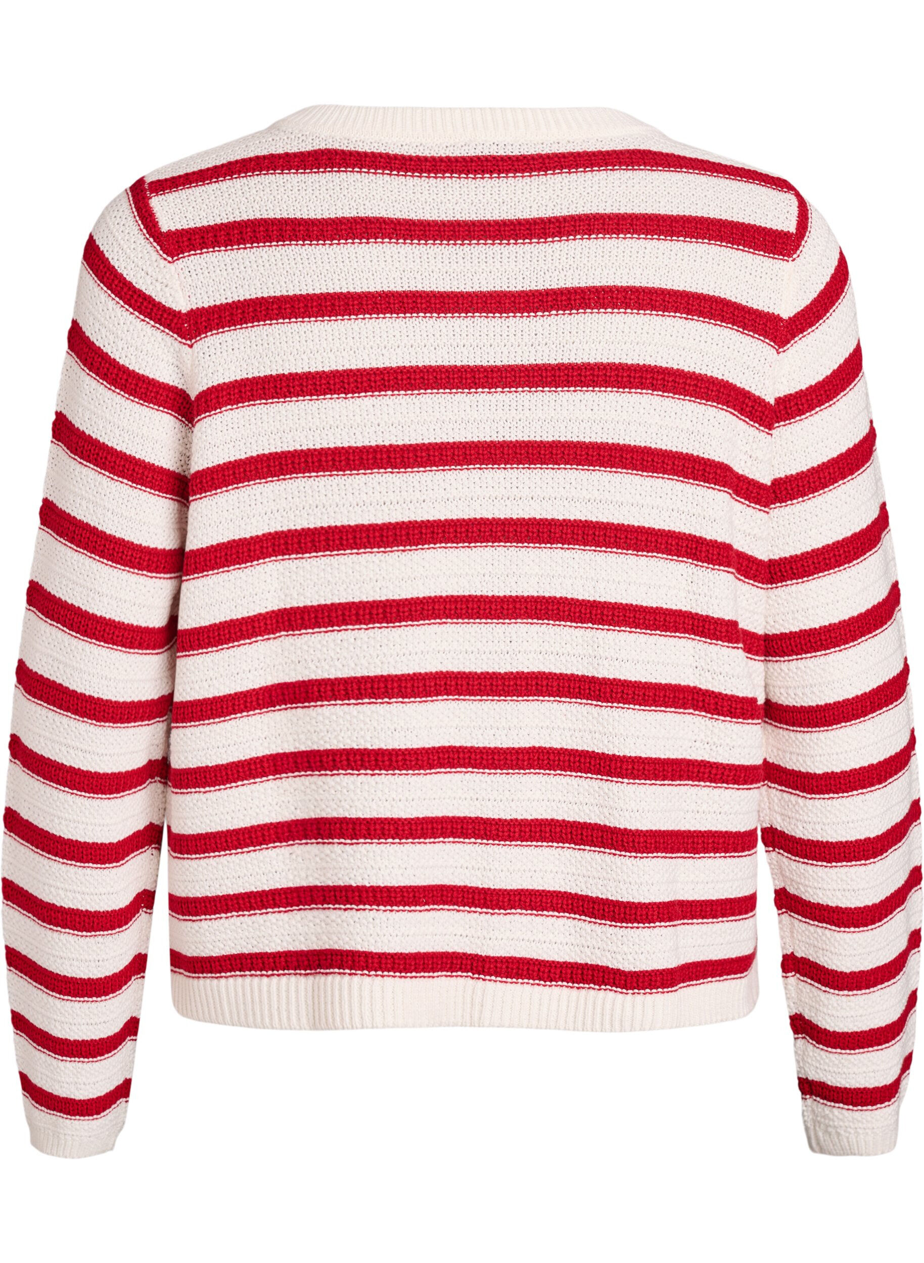 Zizzi Kofta med strukturstickning och dekorativa knappar, R&ouml;d, Packshot image number 1