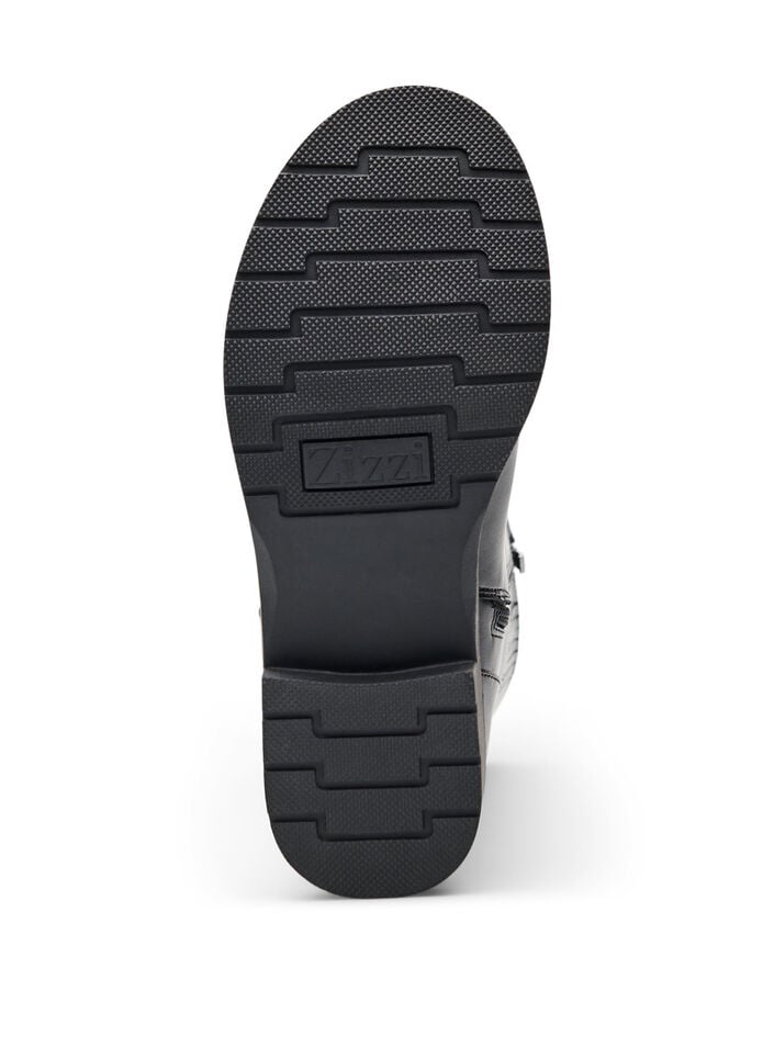 H&ouml;g st&ouml;vel i l&auml;der med dekorativa sp&auml;nnen, Svart, Packshot image number 4