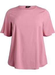 Kort&auml;rmad v&auml;vd blus med rund hals, Rosa