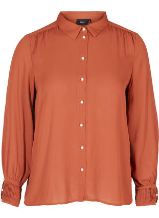Skjorta med plissering och pärlknappar, Sequoia, Packshot image number 0