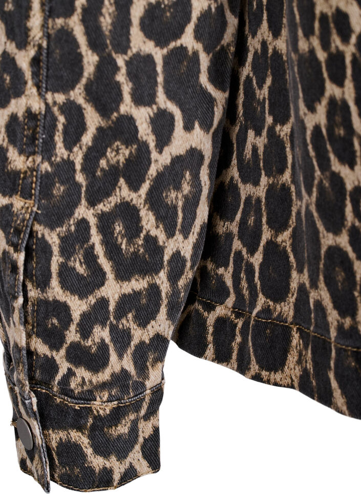 Jeansjacka med leopardmönster och bröstfickor, Brun, Packshot image number 3
