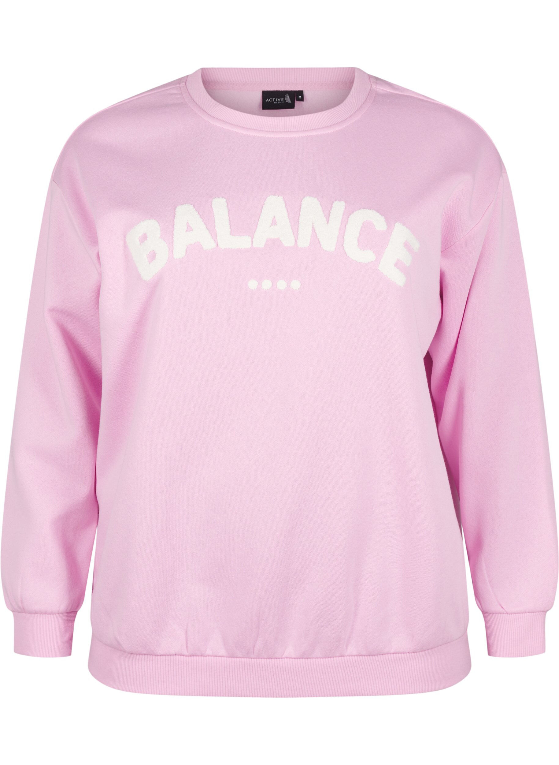 Zizzi Sweatshirt med frott&eacute;text, Rosa, Packshot image number 0