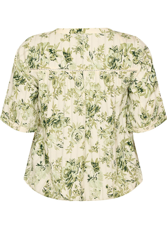 Blus med tryck och halvkorta &auml;rmar, Gr&ouml;n, Packshot image number 1