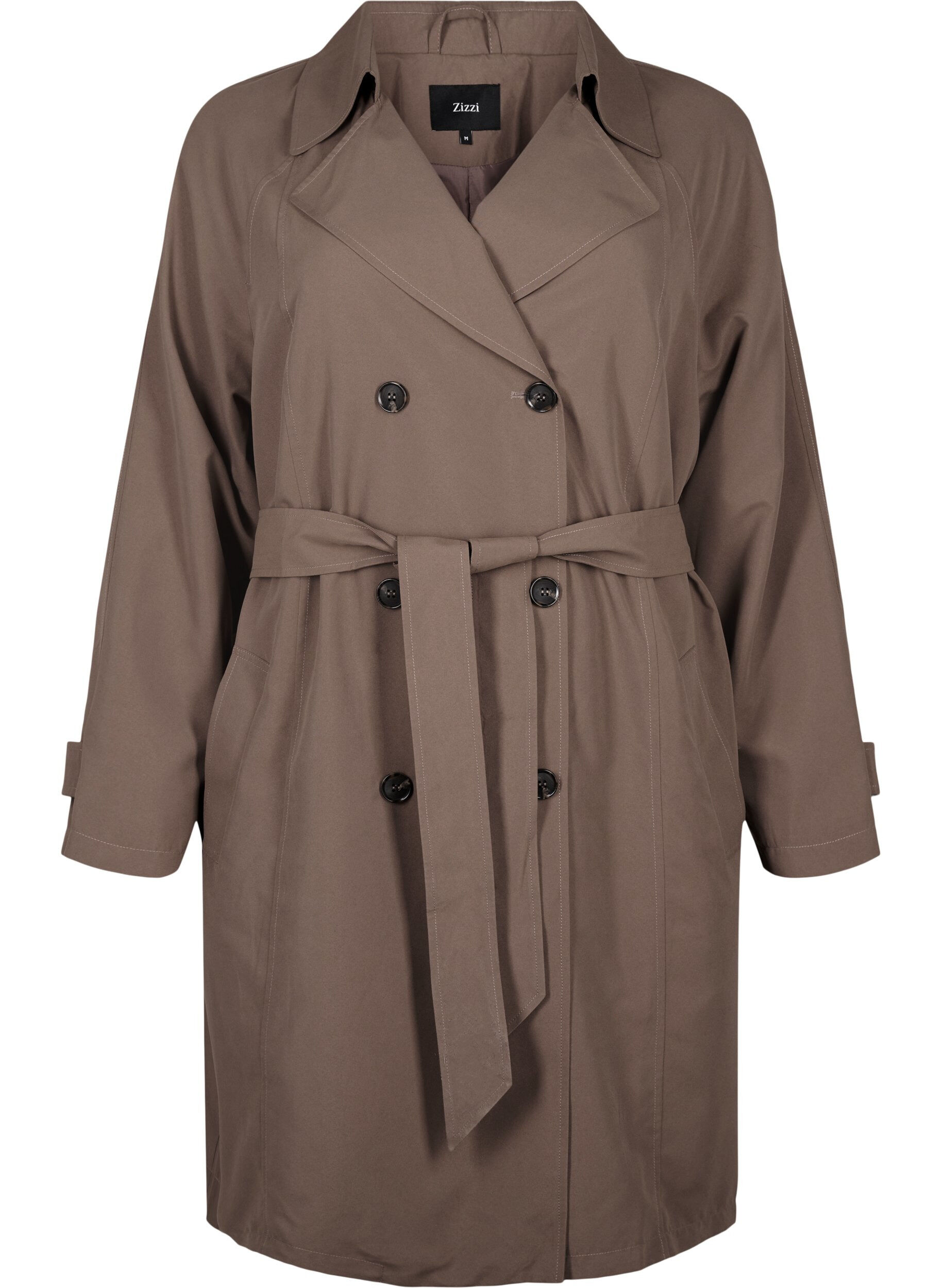Zizzi Trenchcoat med b&auml;lte och slits, Chocolate Chip, Packshot image number 0