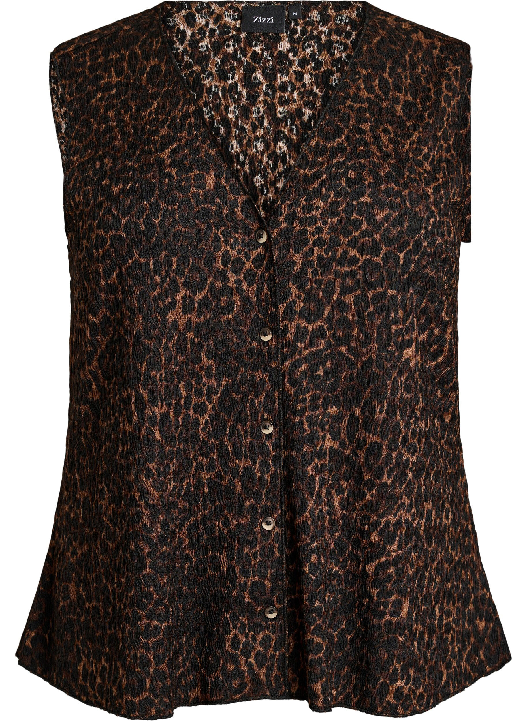 Zizzi&Auml;rml&ouml;s topp med v&aring;gig struktur och kn&auml;ppning, Brun, Packshot image number 0